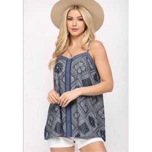 GiGiO USA Pattern Print Chambray Cotton Button Tank Size S
